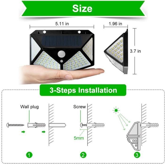 Lámpara solar - 100 LED - 2200 mAh - Iluminación exterior impermeable - 270° - Jardín