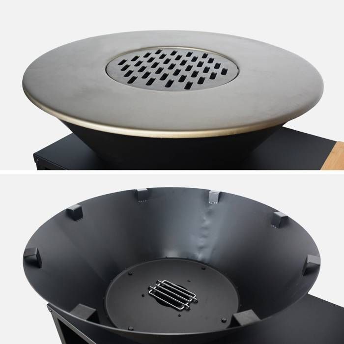 Stromboli 80cm diameter fire pit barbecue, side table with storage compartments, lid and utensils