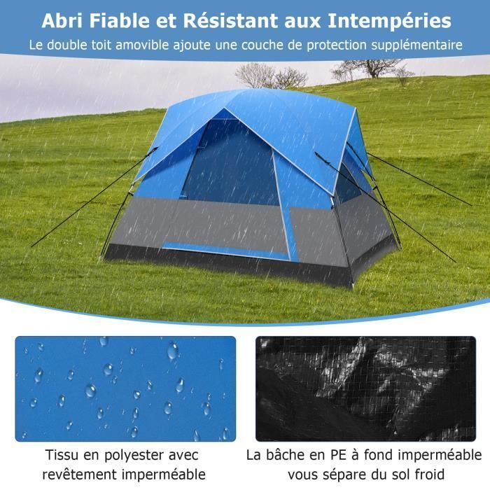 Tienda de campaña portátil COSTWAY para 3 personas - Suelo - Techo doble desmontable - Poliéster impermeable - Varillas de fibra de vidrio