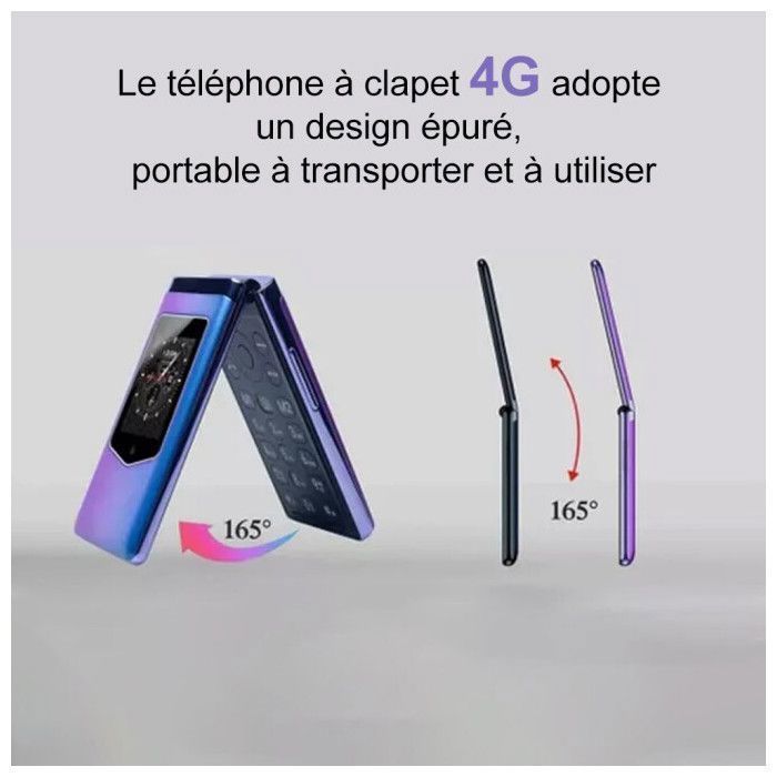 Teléfono plegable HAMTOD T8 4G para personas mayores - Botones grandes - Botón SOS - Batería de 1500 mAh - Pantalla dual de 2,8