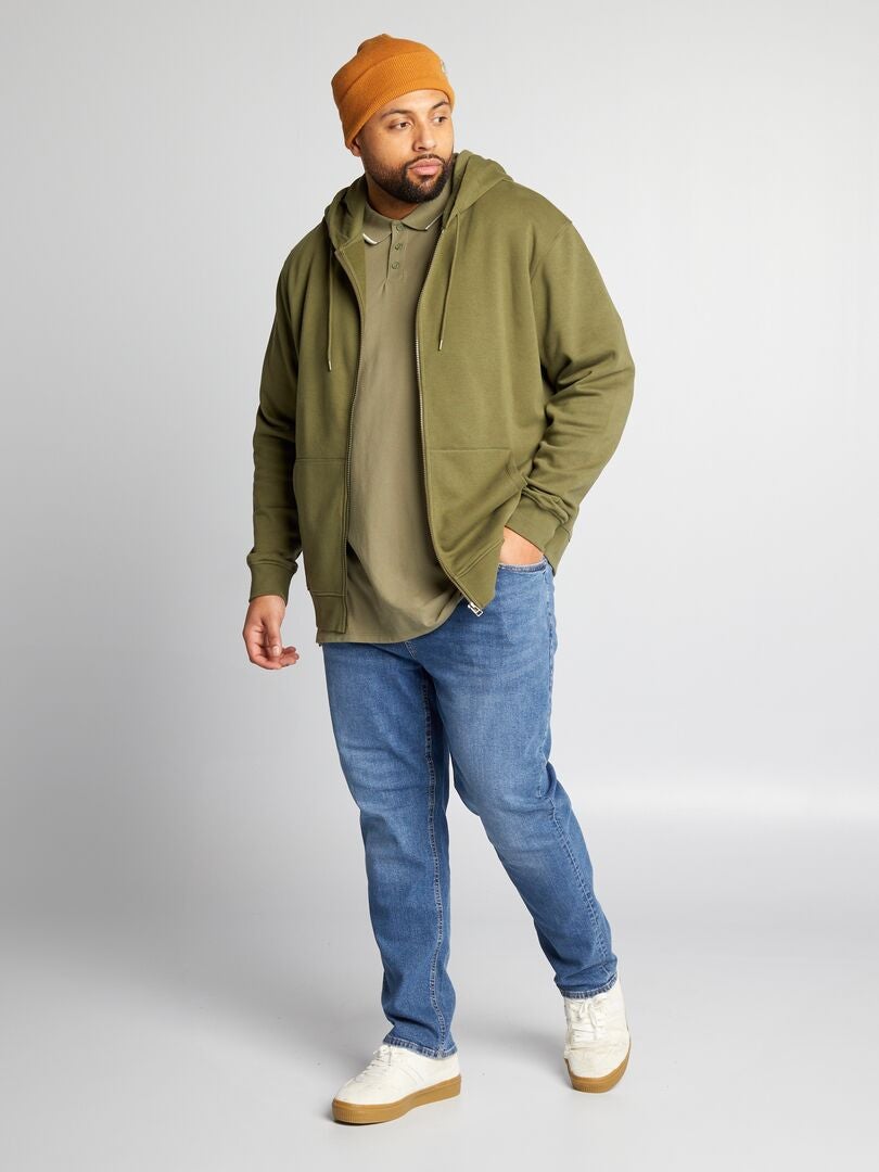 Trui met ritssluiting en capuchon van fleecestof - KHAKI