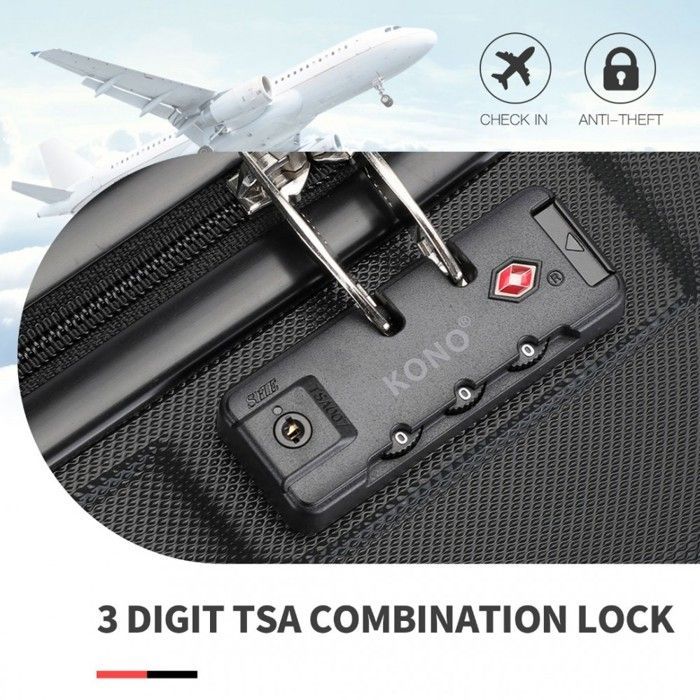 Kono Valise Cabine 51.5x38x21cm Ultra Légère Rigide Bagages Cabine en ABS Valise de Voyage avec 4 roulettes et Serrure TSA, Noir