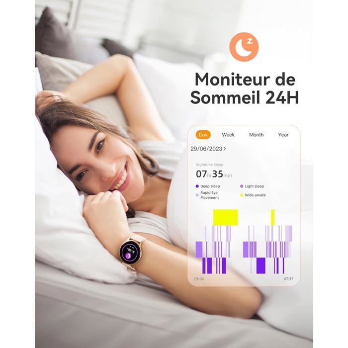 Montre Connectée Femme,Smartwatch Bluetooth 5.2 Étanche 5Atm Tracker D'Activité Avec Fréquence Cardiaque Podomètre Sommeil C[CS136]