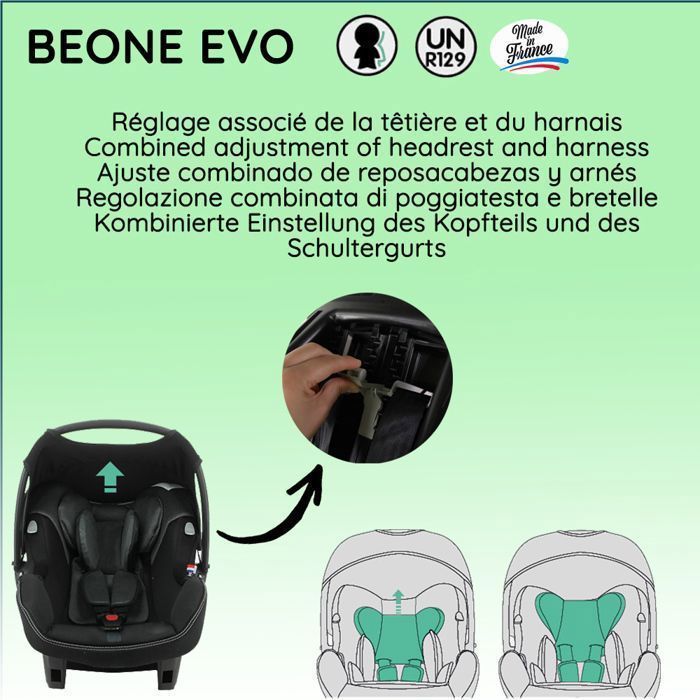 Siège auto bébé ceinturé NANIA Rimini 40-87 cm R129 i-Size –dès la naissance à 13 kg,  Appuie-tête réglable