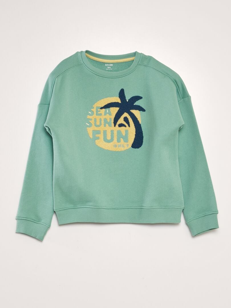 Sweatshirt van French terry met bouclé-print - GROEN