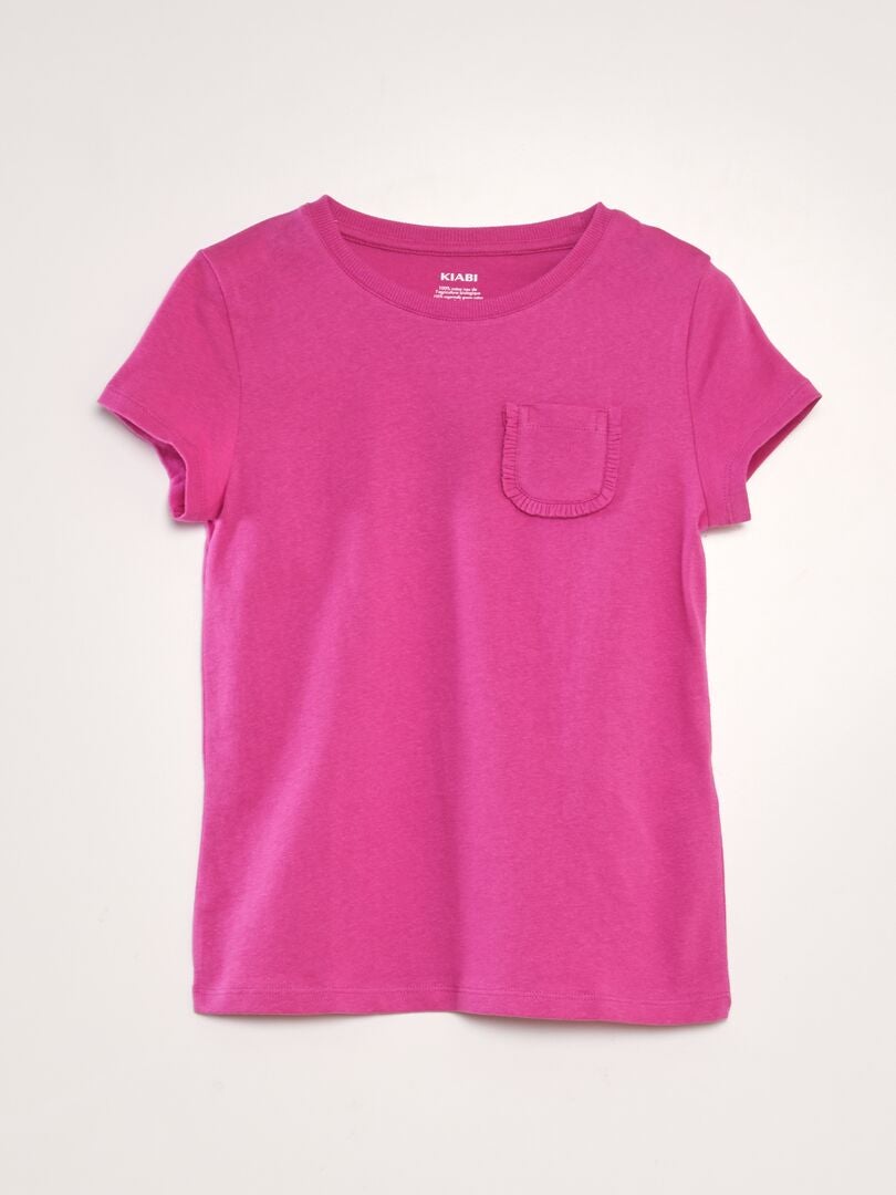 Effen T-shirt met zakje - ROZE