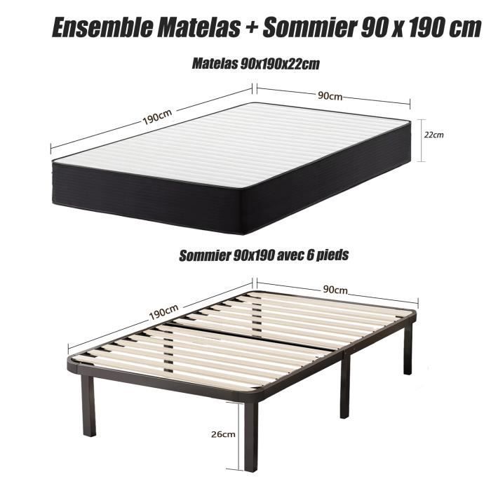 Mattress and Bed Base Set 90x190cm - FRIXOVEL - Memory Foam - Balanced - Black