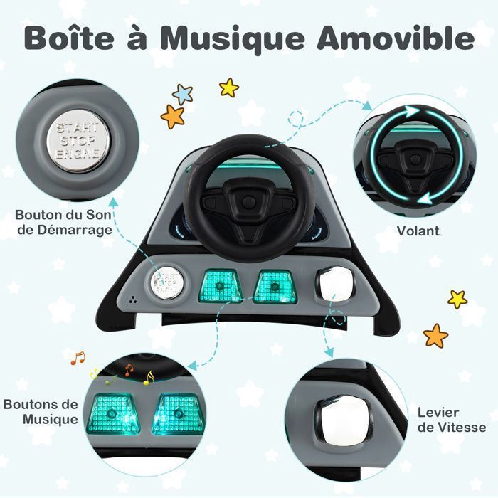 Andador plegable 6 en 1 para bebés COSTWAY - Diseño de avión - Altura ajustable - Caja de música con luces LED - Bandeja de alimentación - De 6 a 18 meses - Gris