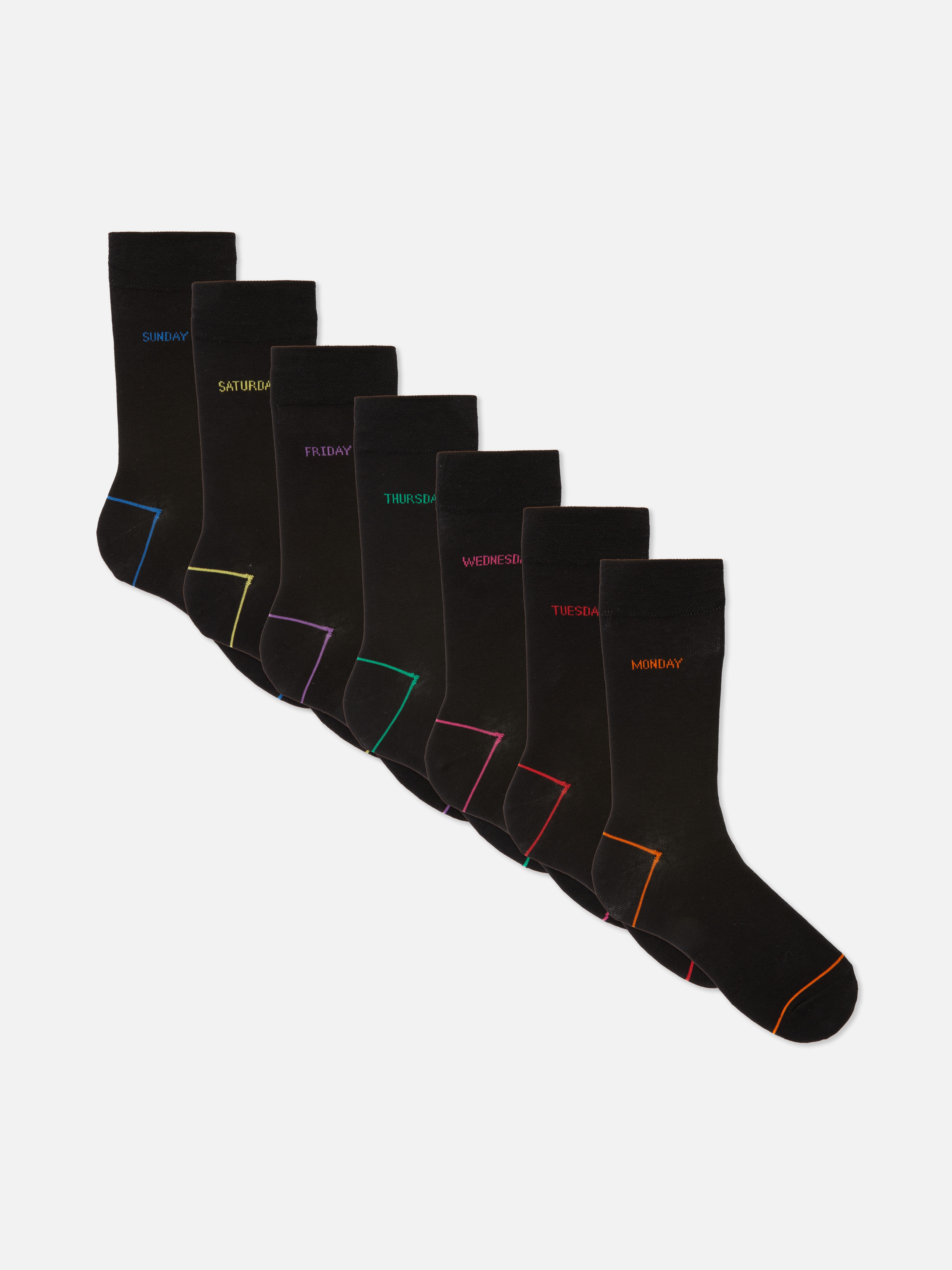 Socken für jeden Wochentag, 7 Paar. Mit diesem dezenten und dennoch verspielten Socken-Set vergessen Sie nie wieder, welcher Tag gerade ist.