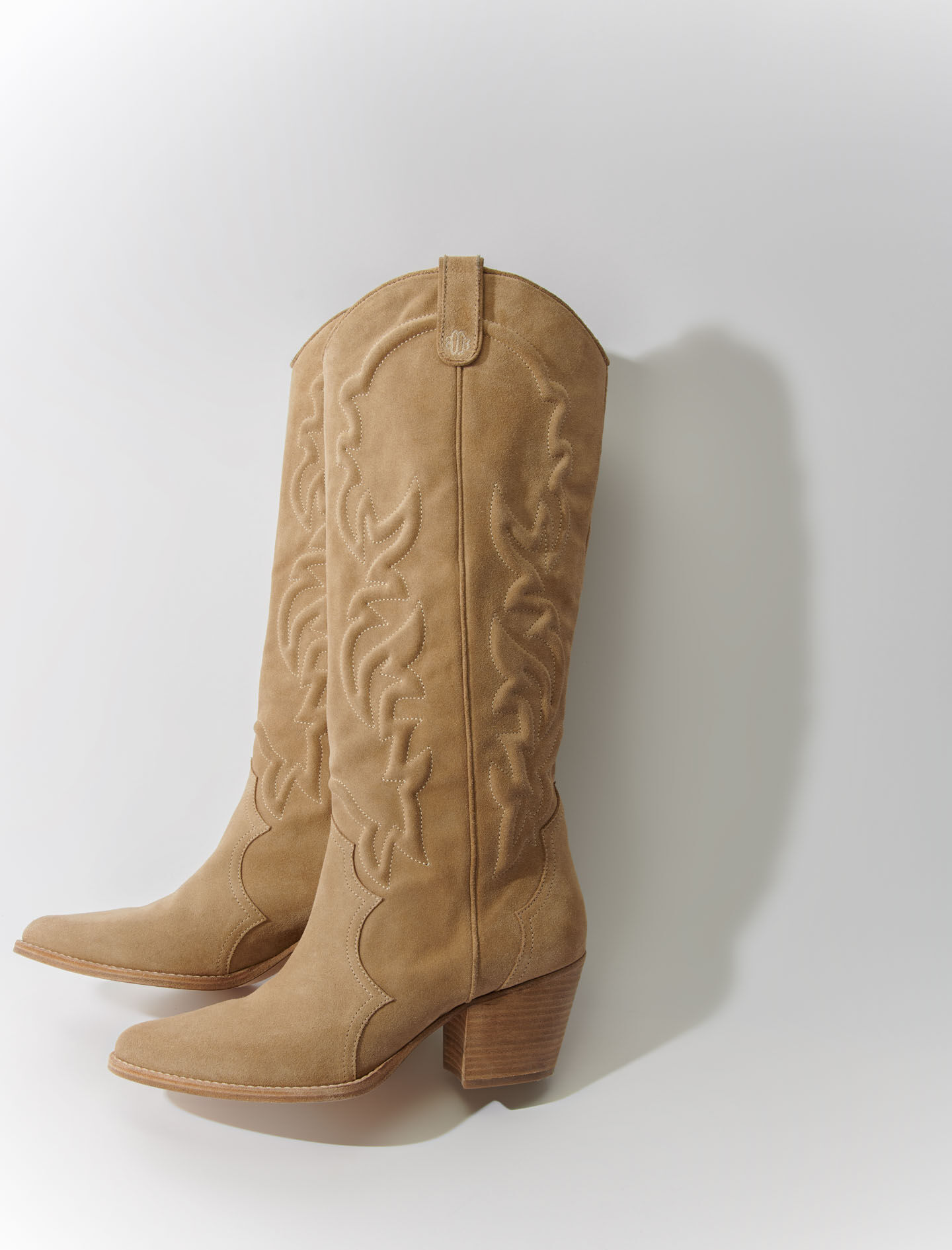 Beige cowboy-saapas kirjailtua nahkaa - Beige