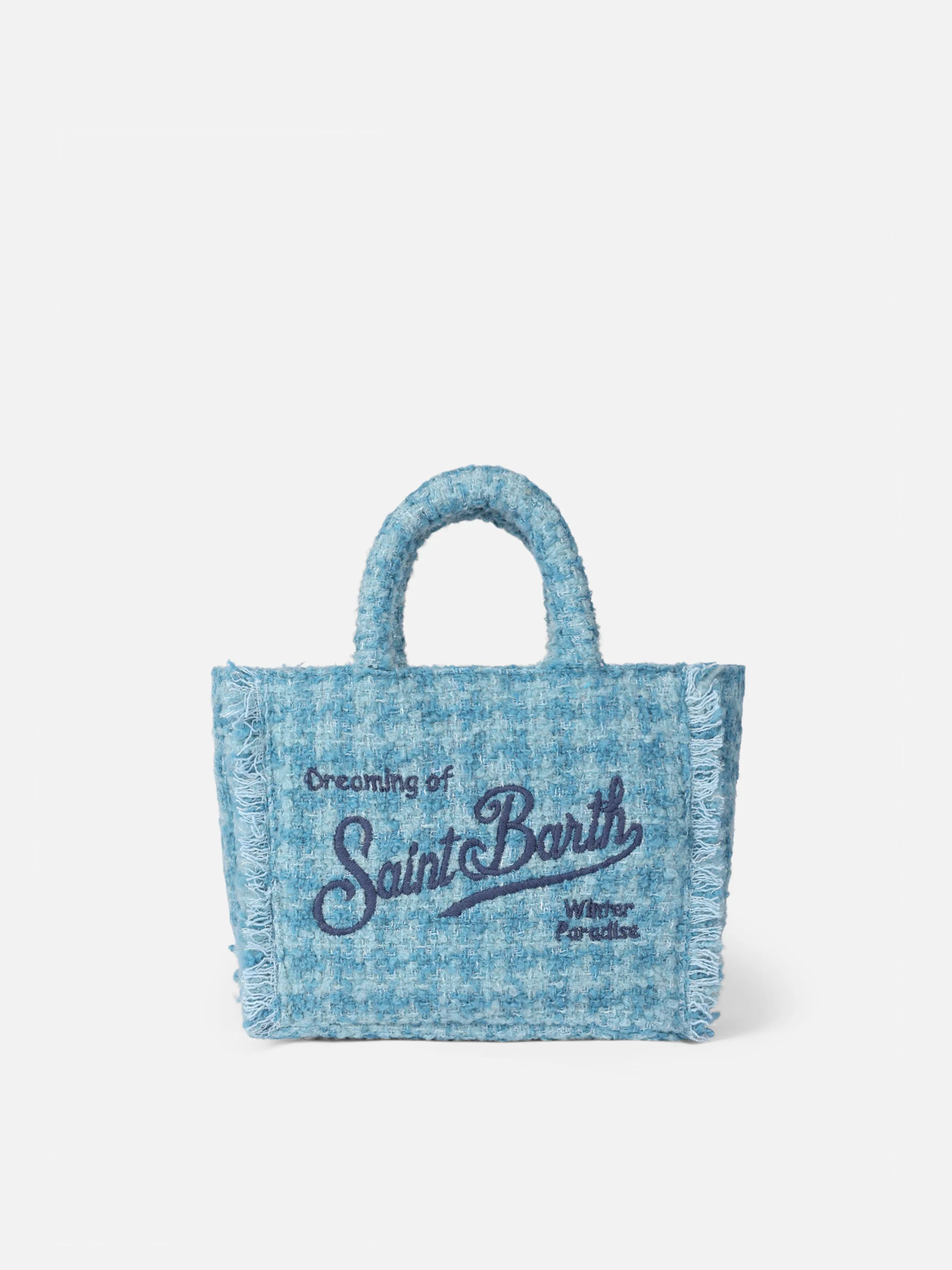 Mini sac à main Vanity en laine à motif tweed bleu clair
