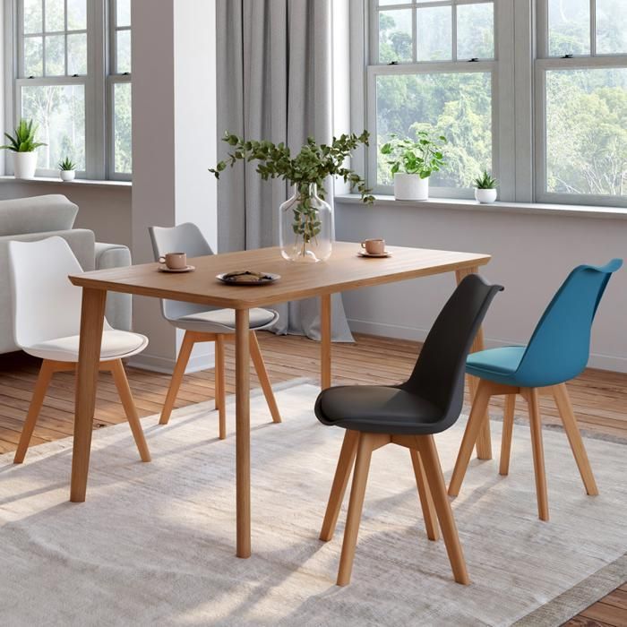 IDMARKET Lot de 4 chaises de salle à manger SARA scandinaves gris foncé, gris clair, blanc et bleu