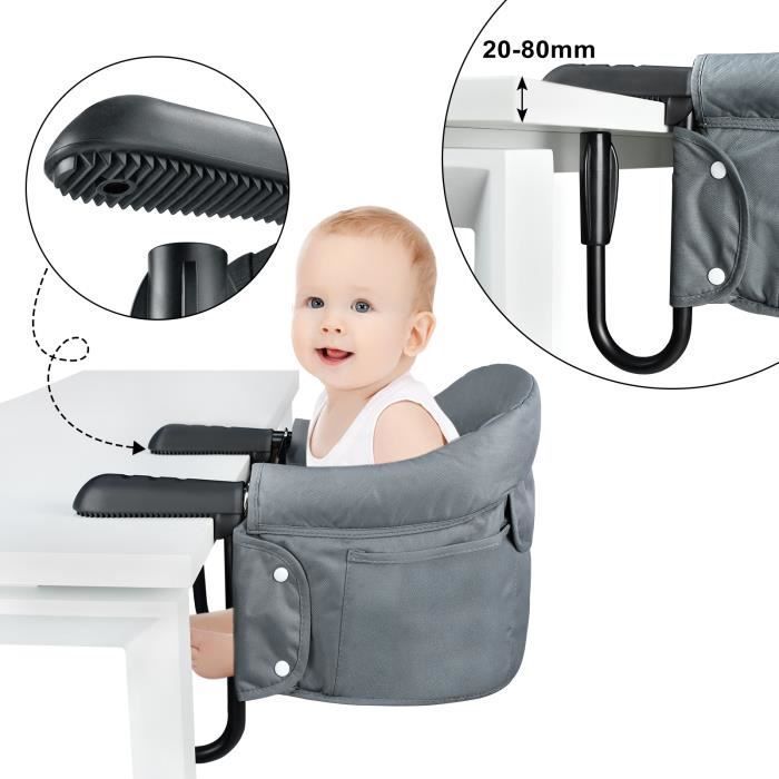 Silla plegable para bebé YUENFONG con abrazaderas antideslizantes y bolsillo, ideal para mesa de comedor y camping, color gris.