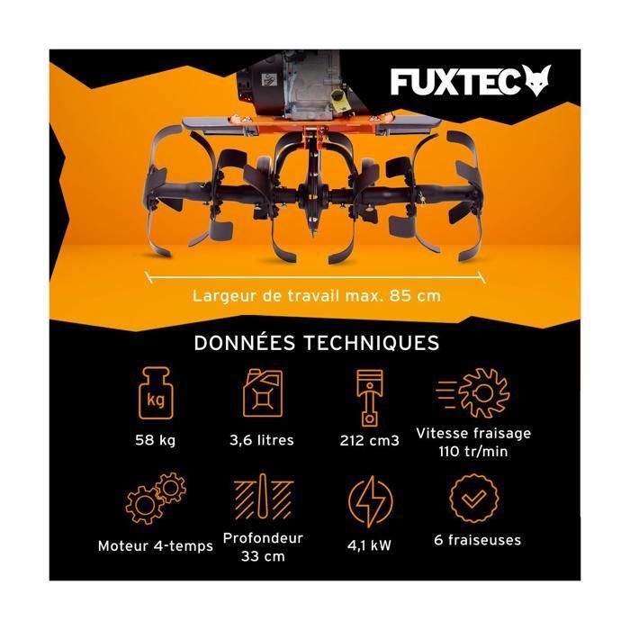 Motocultor de gasolina FUXTEC FX-AF1212 - 212 cc, 85 cm de ancho de trabajo