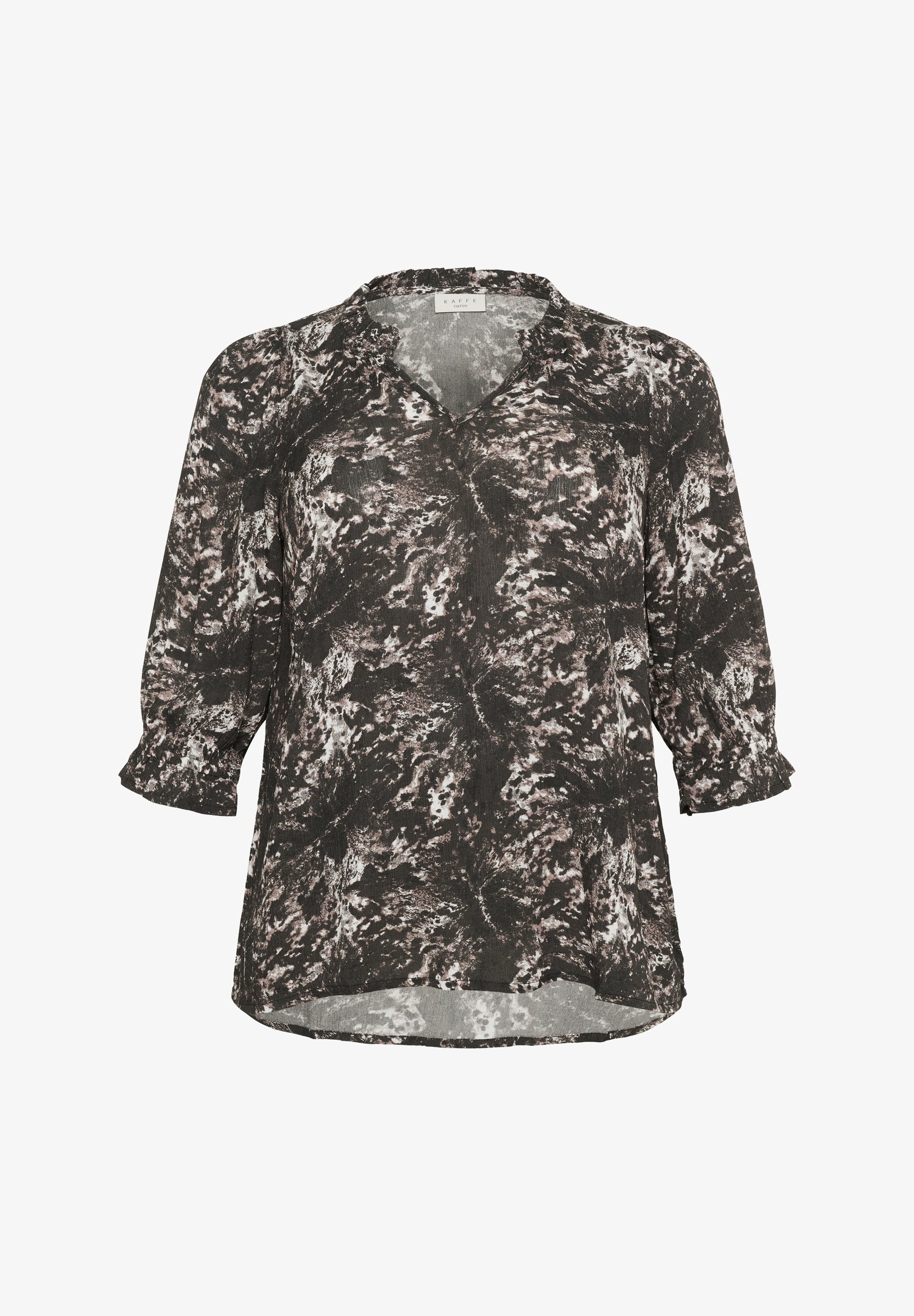Kaffe Curve-bluse - svart grå abstrakt grafikk
