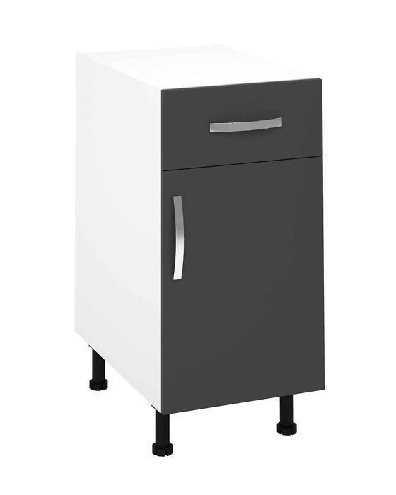 Kitchen cabinet with 1 door + 1 drawer, grey - Height 85 x Length 40 x Depth 58 cm