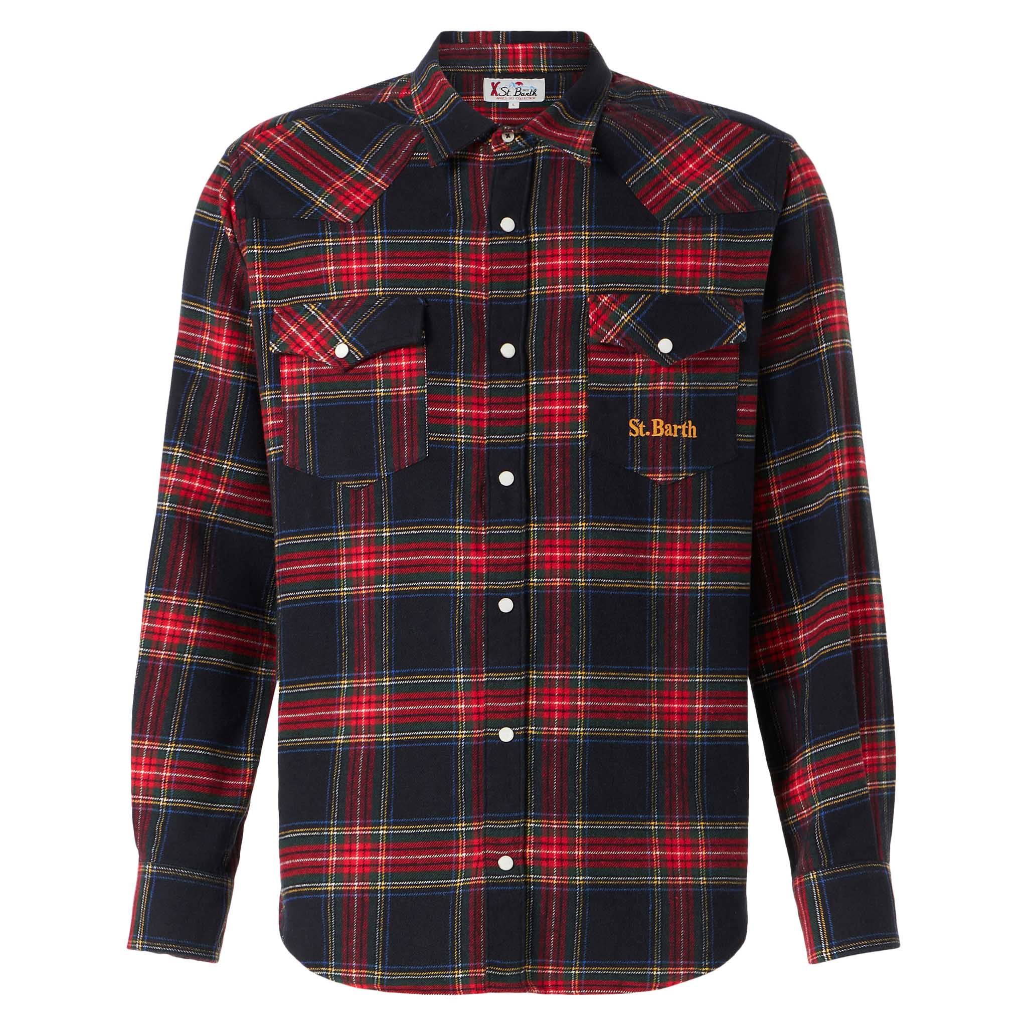 Camisa de hombre con estampado de tartán azul marino