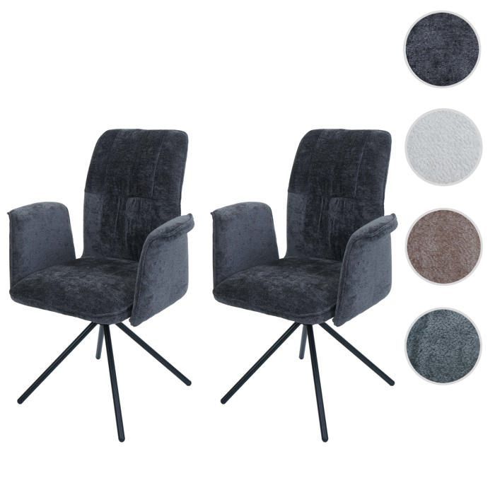 Lot de 2 chaises de salle à manger MCW-N99 avec accoudoirs chenille gris foncé