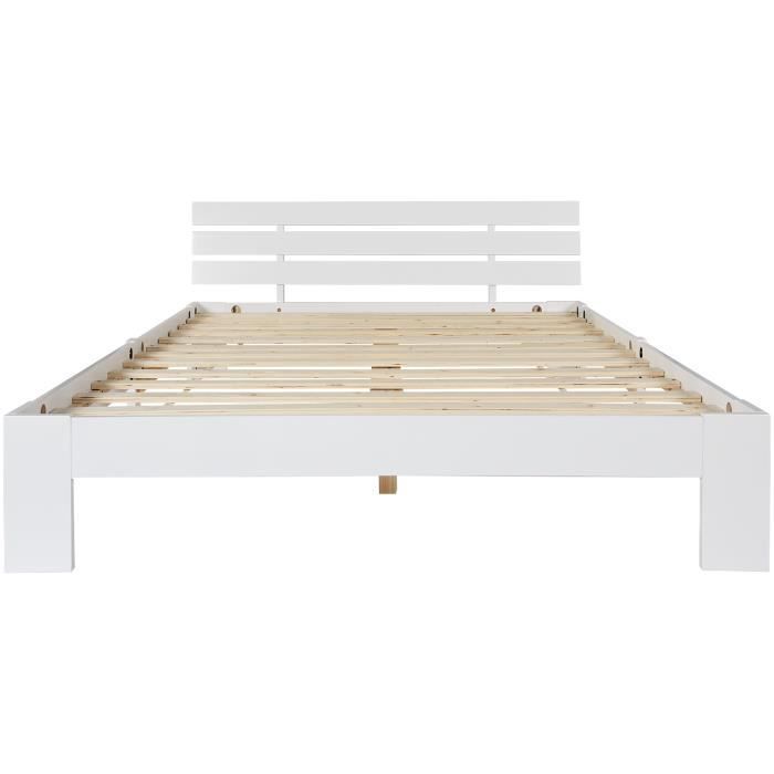 Letto matrimoniale in legno massello - MODERNLUXE - 200x140 cm - Rete a doghe - Bianco