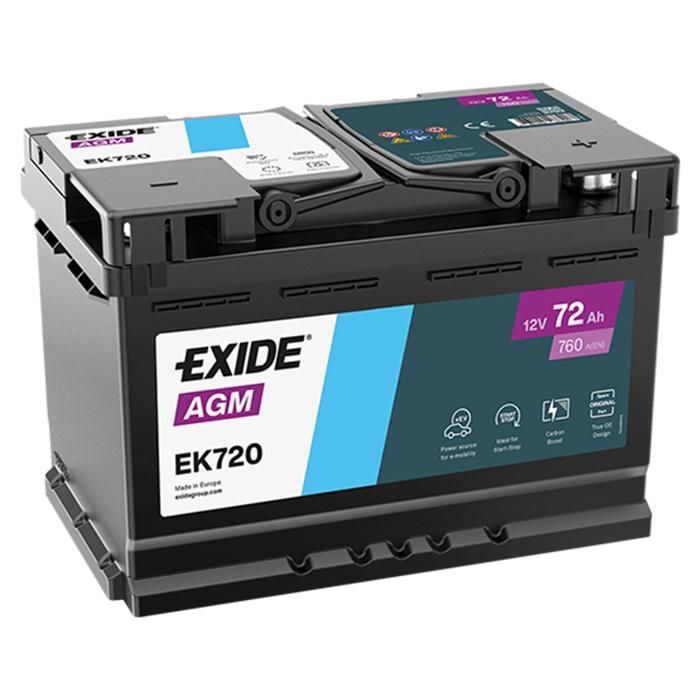 Batería Exide EK720 AGM L3 12V 72Ah 760A (278x175x190mm) +D