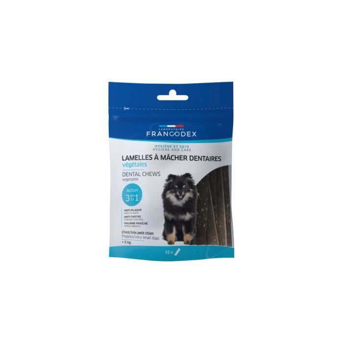 Lamelles à Mâcher - FRANCODEX - Pour Chiots et Petits Chiens - Anti-plaque et anti-tartre - 100% végétales
