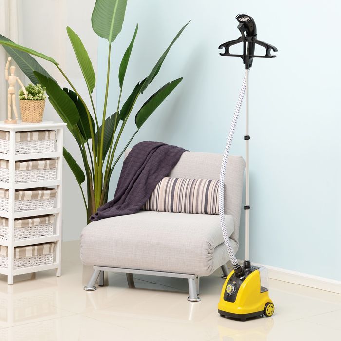 Steam iron - HOMCOM - vertical garment steamer, 1.4 L, 1950 W, 32g/min steam output, telescopic pole - ABS - yellow/black