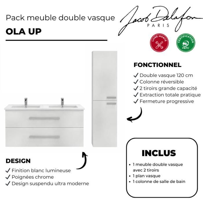 JACOB DELAFON Mueble de baño doble Ola up de 120 cm + columna de baño blanca