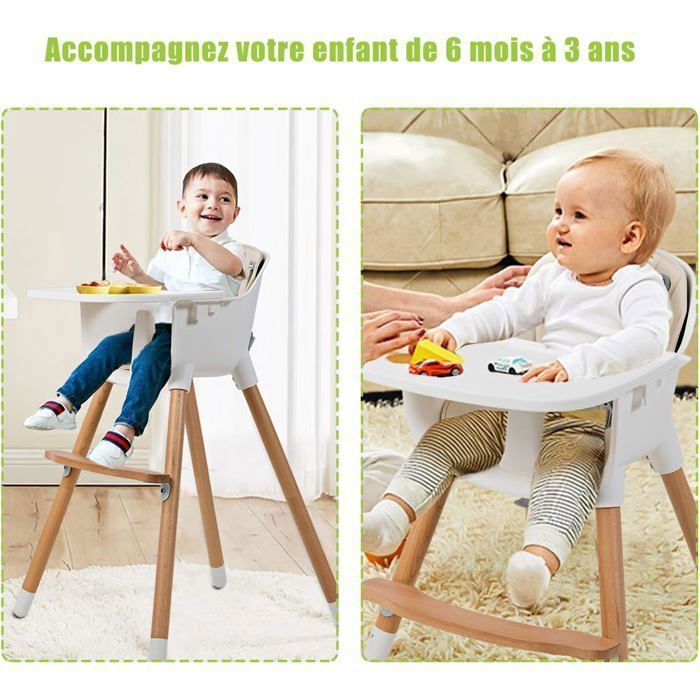 Silla alta convertible 2 en 1 COSTWAY para bebés - De 6 meses a 3 años - Altura ajustable - Capacidad de carga de 15 kg - Bandeja extraíble - Cojín de PU - Reposapiés