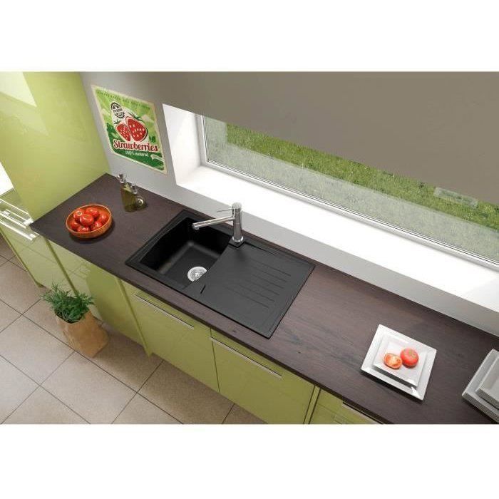 Fregadero de cocina empotrable STRADOUR Arena de 1 cubeta + 1 escurridor - Resina - 86 x 50 cm - Negro