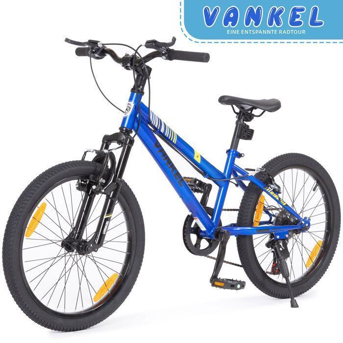 VANKEL Vélo Enfant 20 Pouces - 6 Vitesses - Pneus Antidérapants - Cadre Acier  - 14 kg - Idéal pour Garçons et Filles de 5 à 9 Ans