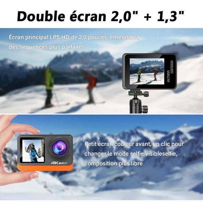 Q80TR Sports Camera, Chipped: Sony 386, Dual Screen, 24 MP, EIS, 2 Batteries, 40M Waterproof Camera