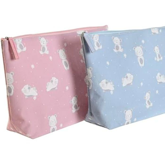 Neceser de bebé con diseño de osito - Lona - 21 x 33 x 8 cm - Azul y rosa - Accesorio para bebé