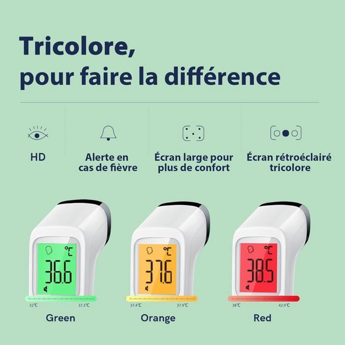 Termómetro de frente sin contacto, termómetro para bebés, lectura precisa con pantalla LCD, modo silencioso, función de memoria (blanco)