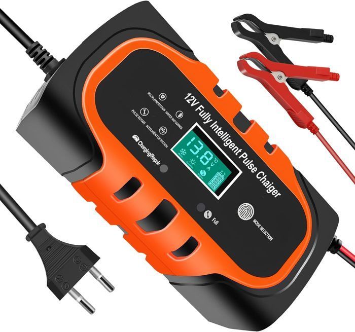 Caricabatterie per auto/moto da 10 A 12 V, caricabatterie intelligente per auto da 12 V con funzione di mantenimento della batteria.