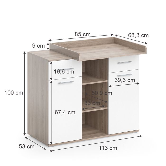 Commode à langer Leonie 113x109cm Sonoma Vicco 36685
