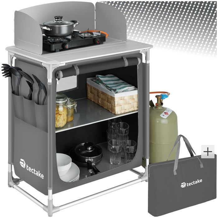 Muebles de camping - TECTAKE - Cocina de camping plegable con bolsa de transporte 76 x 53,5 x 107 cm - Gris
