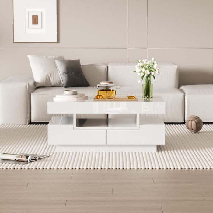 Table basse - SOMUBI - Table d'appoint - Éclairage LED intégré - Rangement pratique - Design moderne