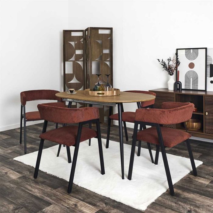 Juego de 2 sillas de comedor de diseño en metal y pana color terracota - AMORY