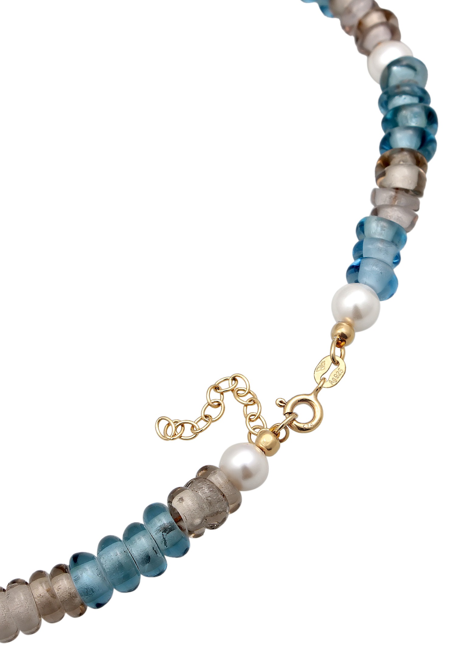 Elli Femmes Choker perles de verre tendance avec des perles de coquillage en argent sterling 925