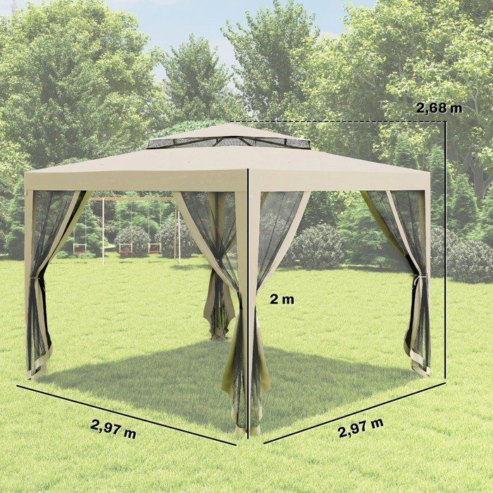 Outsunny - Garden gazebo/marquee - Polyester - 297x297x268cm - Beige