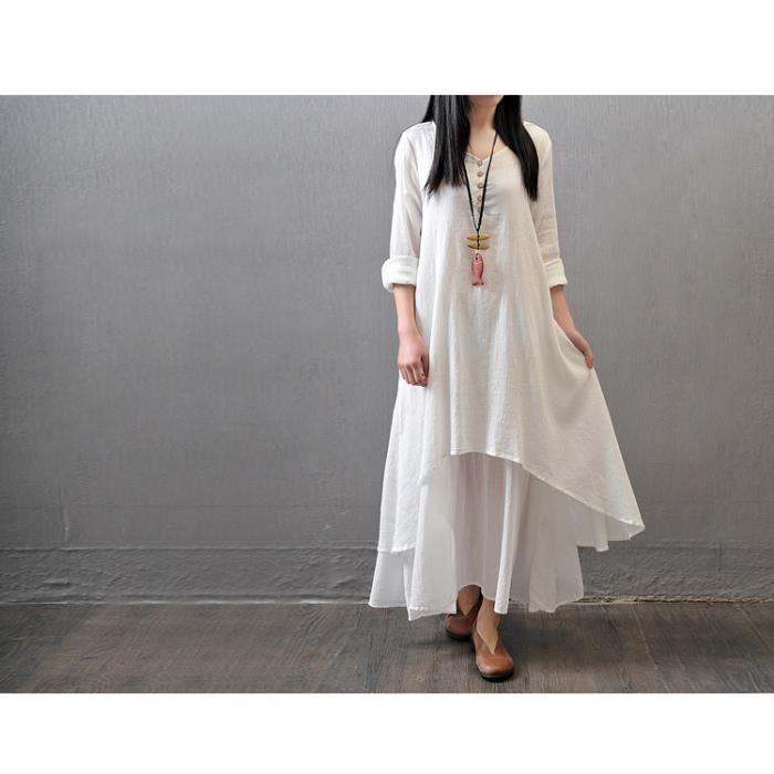 Robe à carreaux pour femmes Vintage ourlet asymétrique été Blanc