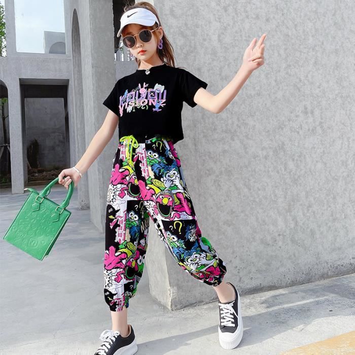 Conjunto deportivo para niña, informal y cómodo, negro.