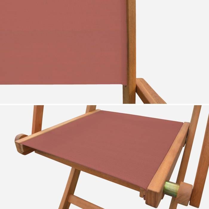 Sillones de jardín en madera y textilene - Almería Terracota - 2 sillones plegables en madera de eucalipto aceitada y textilene