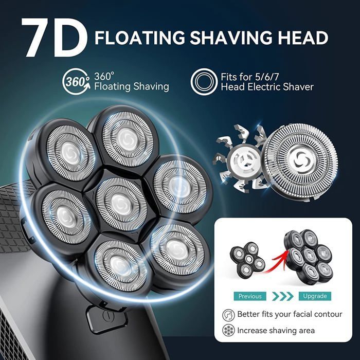 Tête Rasoir 7 Têtes Facile Installation - Rasoir Électrique Flottant Barbe Tondeuse Cheveux Double Anneau Lame Rasage Remplacement