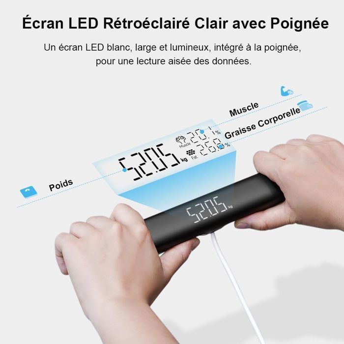 Bilancia intelligente per la composizione corporea con 8 elettrodi, 28 punti dati corporei e app per Android e iOS, 30 x 30 cm