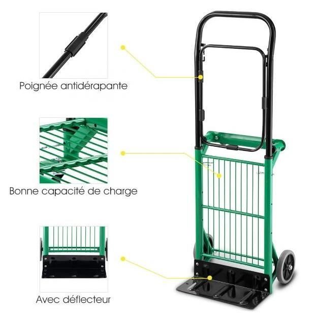 Carretilla de mano GYMAX con asa antideslizante, carrito manual 2 en 1 con plataforma para supermercados, capacidad de carga de 90 kg.