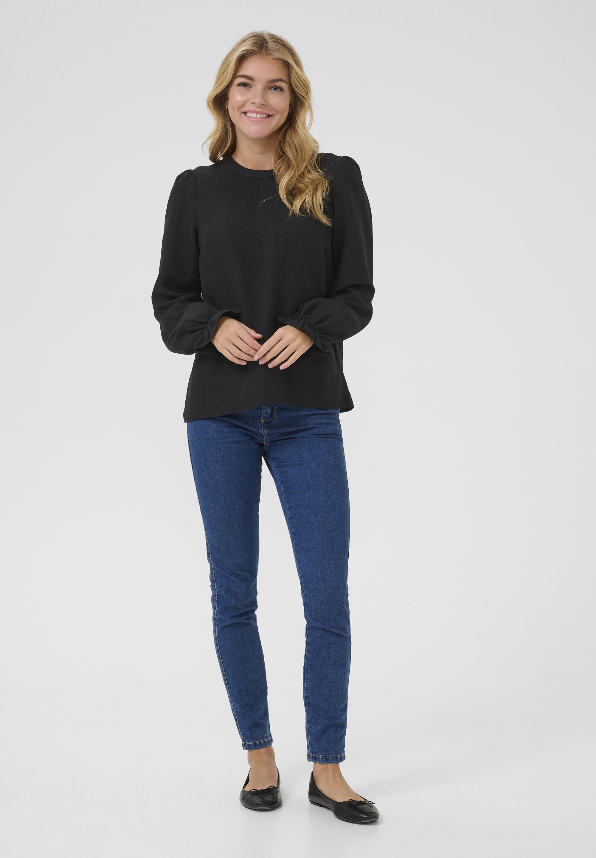 Kaffe KANITA RONDE HALS EFFEN - Blouse - diepzwart cc