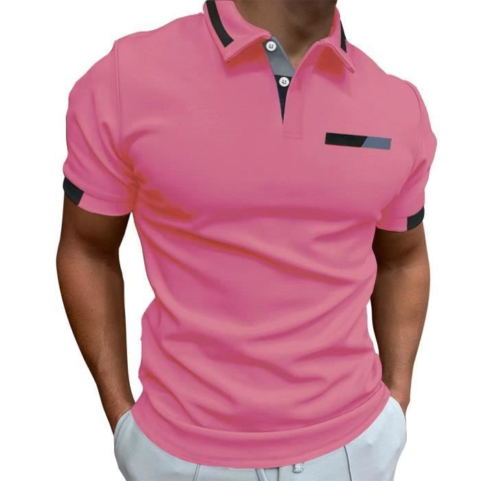 Effen poloshirt voor heren, geschikt voor sport, werk, golf, tennis, plus size, herenkleding WX57 Roze
