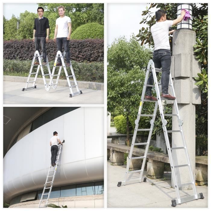 Escalera multifuncional - AUFUN - 6 en 1 - Aluminio - Carga máxima 150 kg - Plegable y antideslizante