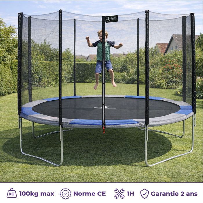 Trampoline KANGUI - RALLI Ø 360‑365 cm – Enfant – Filet de sécurité – Certification CE & NF EN 71–14